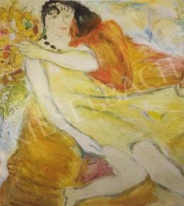  Frank Frigyes - A Sotheby's katalógusában megjelent Frank Frigyes: Mimi őszi levelekkel című festménye